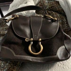 Burberry vintage tweed and leather handbag